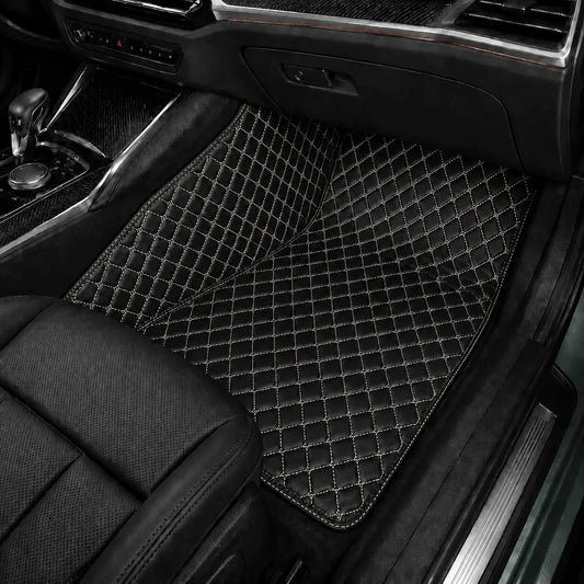 V12 Mats premium diamond custom car mats set | Black and Beige Stitching