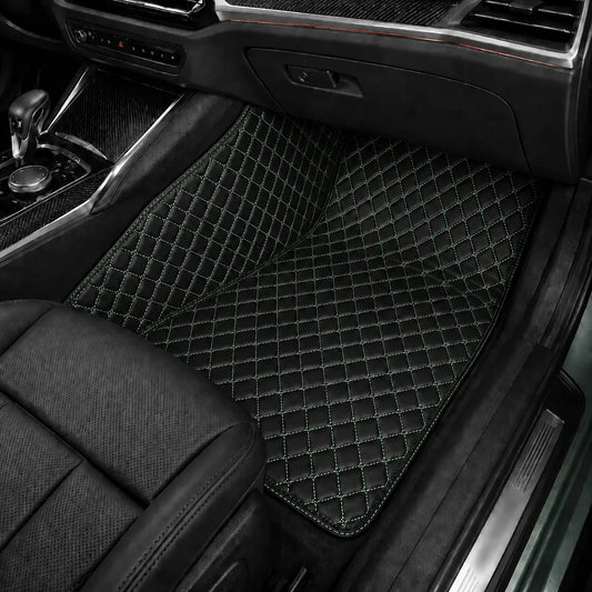 V12 Mats premium diamond custom car mats set | Black and Green Stitching