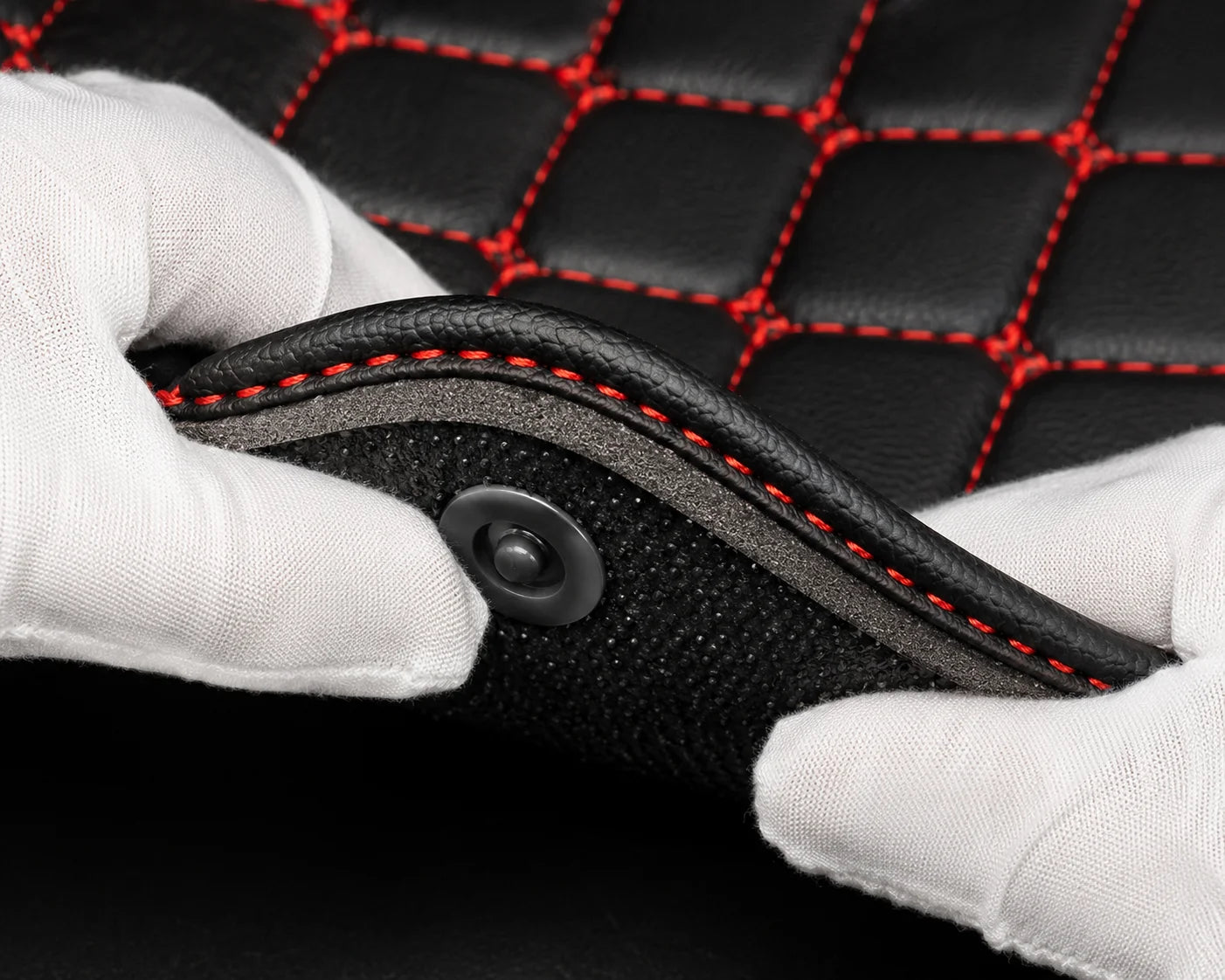 V12 Mats premium diamond custom car mats set | Black and Red Stitching