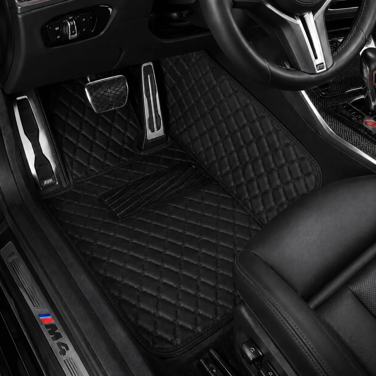 V12 Mats premium diamond custom car mats set | Black and Black Stitching