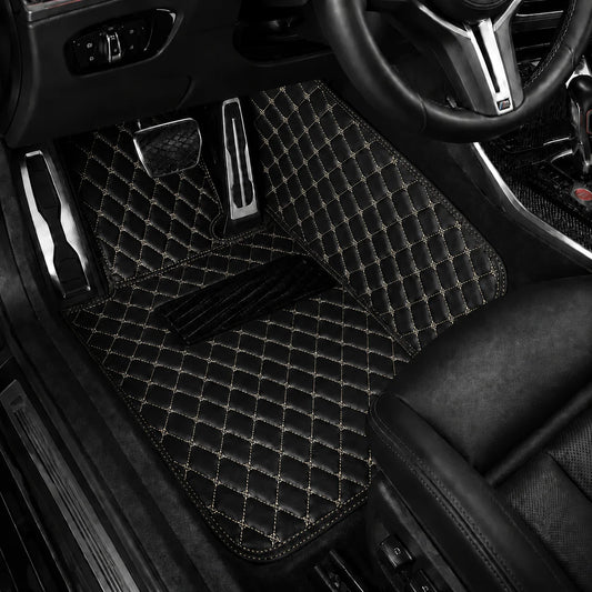 V12 Mats premium diamond custom car mats set | Black and Beige Stitching