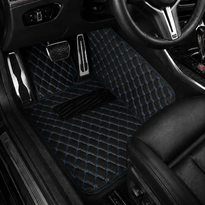 V12 Mats premium diamond custom car mats set | Black and Blue Stitching