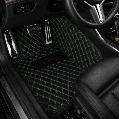 V12 Mats premium diamond custom car mats set | Black and Green Stitching