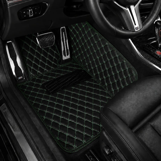 V12 Mats premium diamond custom car mats set | Black and Green Stitching