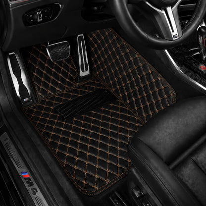 V12 Mats premium diamond custom car mats set | Black and Orange Stitching