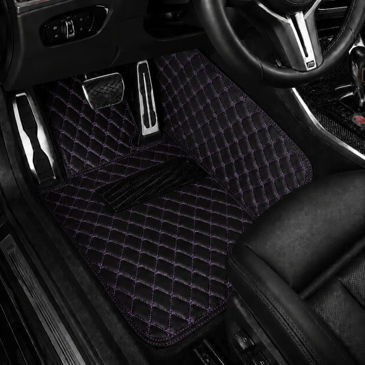 V12 Mats premium diamond custom car mats set | Black and Purple Stitching