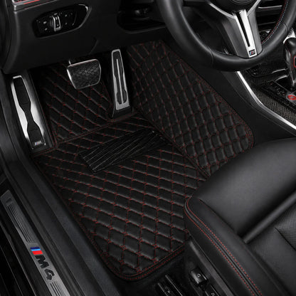 V12 Mats premium diamond custom car mats set | Black and Red Stitching