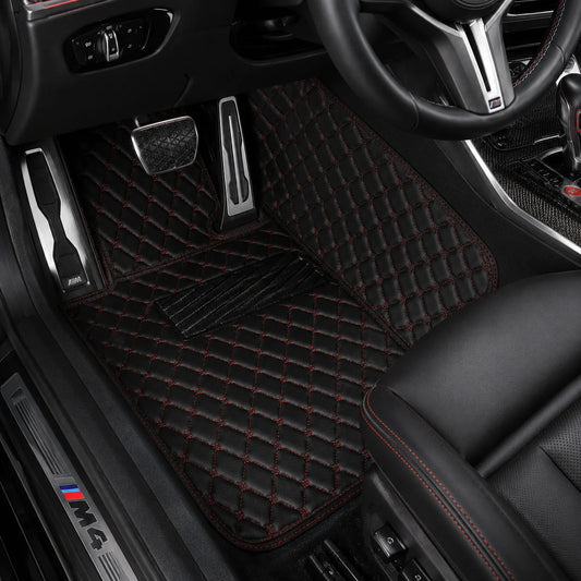 V12 Mats premium diamond custom car mats set | Black and Red Stitching