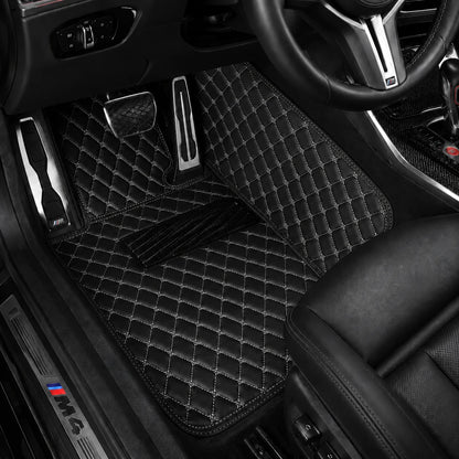 V12 Mats premium diamond custom car mats set | Black and White Stitching