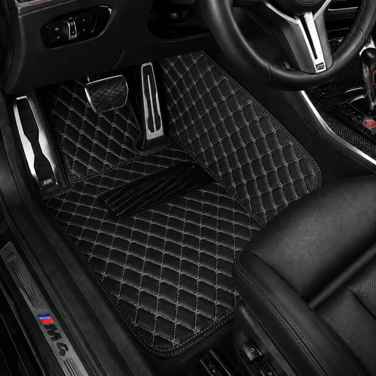 V12 Mats premium diamond custom car mats set | Black and White Stitching