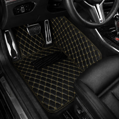 V12 Mats premium diamond custom car mats set | Black and Yellow Stitching