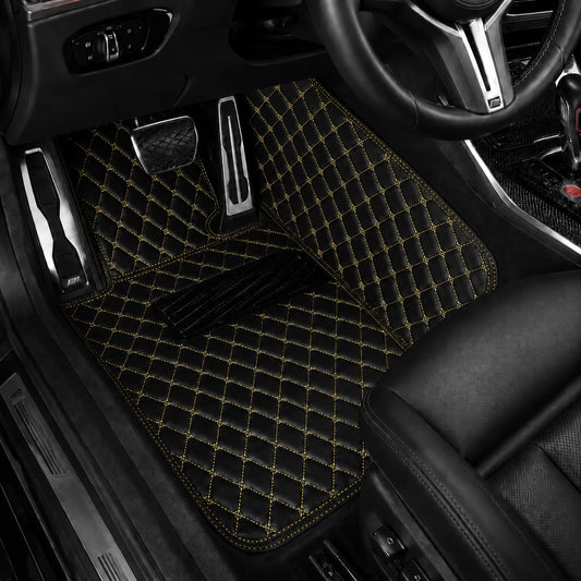 V12 Mats premium diamond custom car mats set | Black and Yellow Stitching