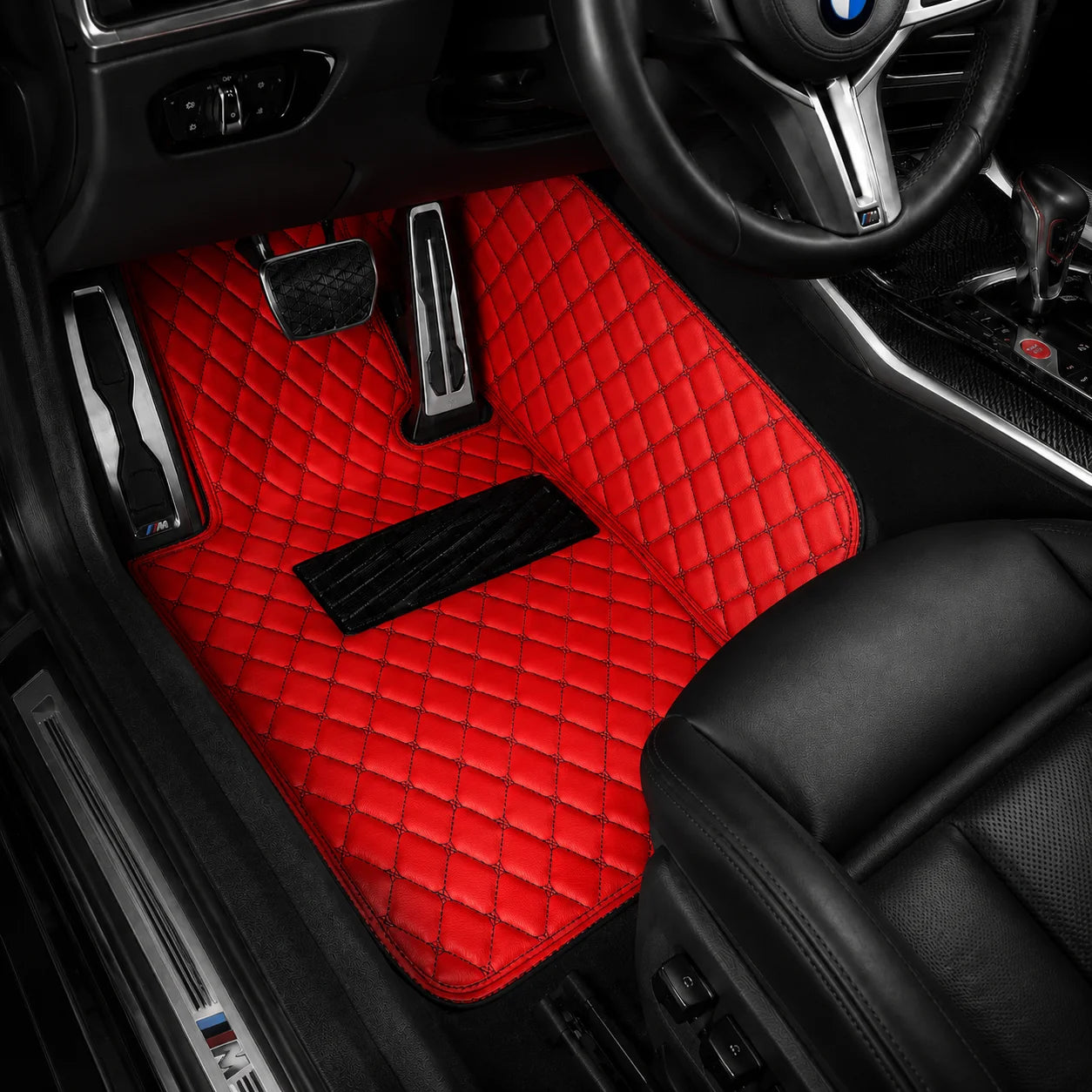 V12 Mats premium diamond custom car mats set | Ferrari Red & Black Stitching