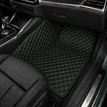 V12 Mats premium diamond custom car mats set | Black and Green Stitching
