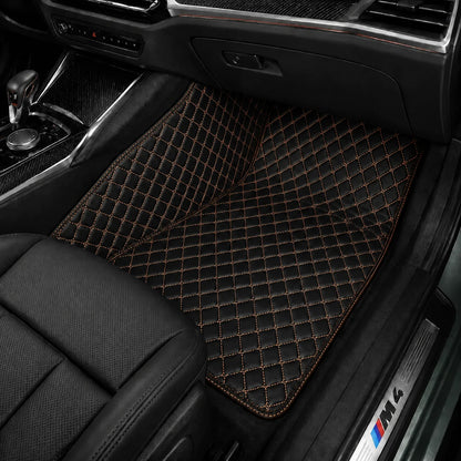 V12 Mats premium diamond custom car mats set | Black and Orange Stitching