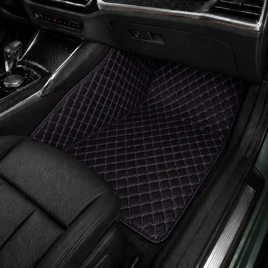 V12 Mats premium diamond custom car mats set | Black and Purple Stitching