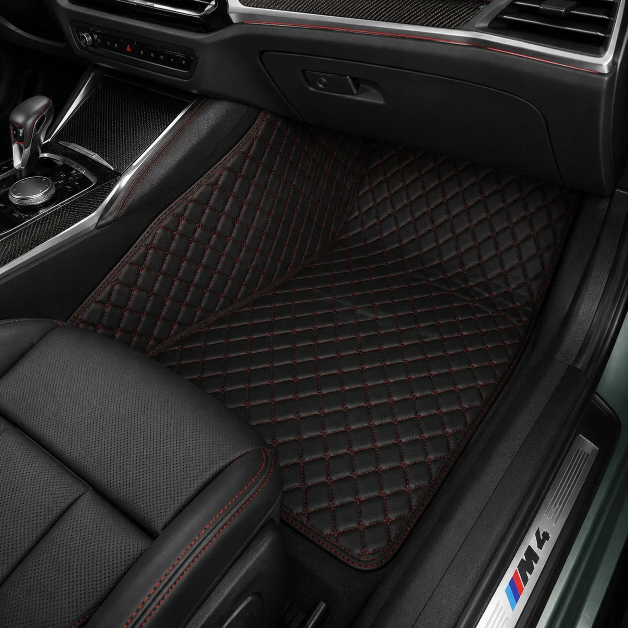 V12 Mats premium diamond custom car mats set | Black and Red Stitching