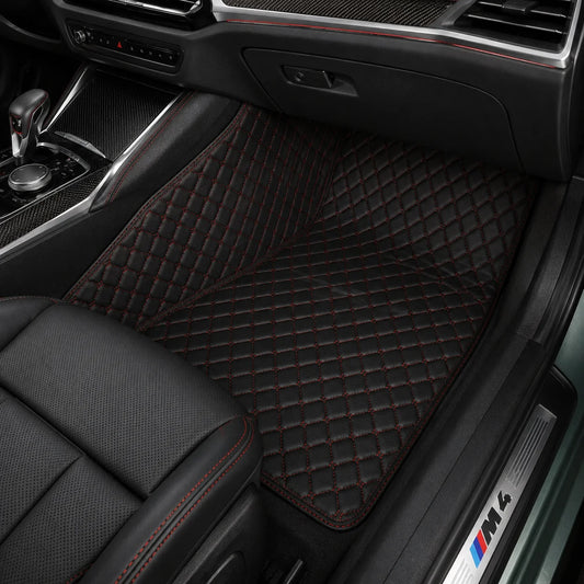 V12 Mats premium diamond custom car mats set | Black and Red Stitching