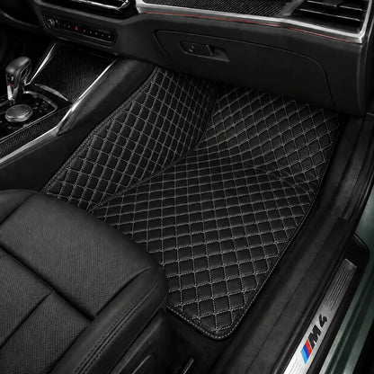 V12 Mats premium diamond custom car mats set | Black and White Stitching