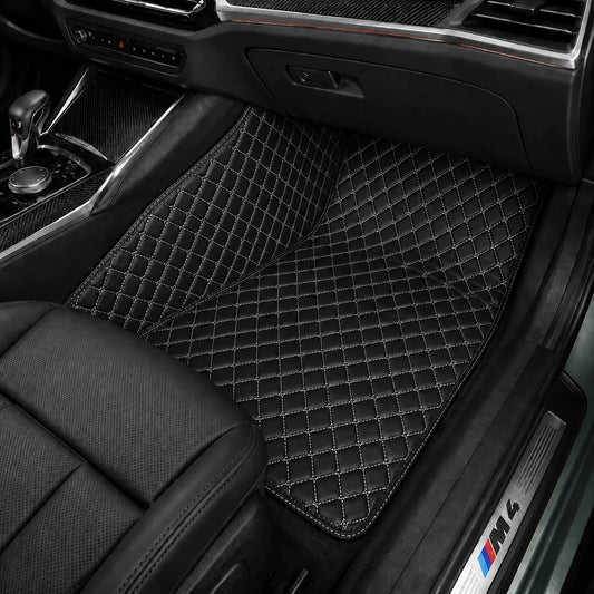 V12 Mats premium diamond custom car mats set | Black and White Stitching