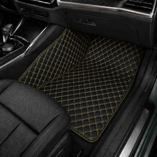 V12 Mats premium diamond custom car mats set | Black and Yellow Stitching