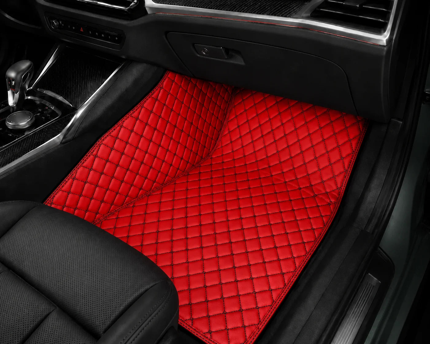V12 Mats premium diamond custom car mats set | Ferrari Red & Black Stitching
