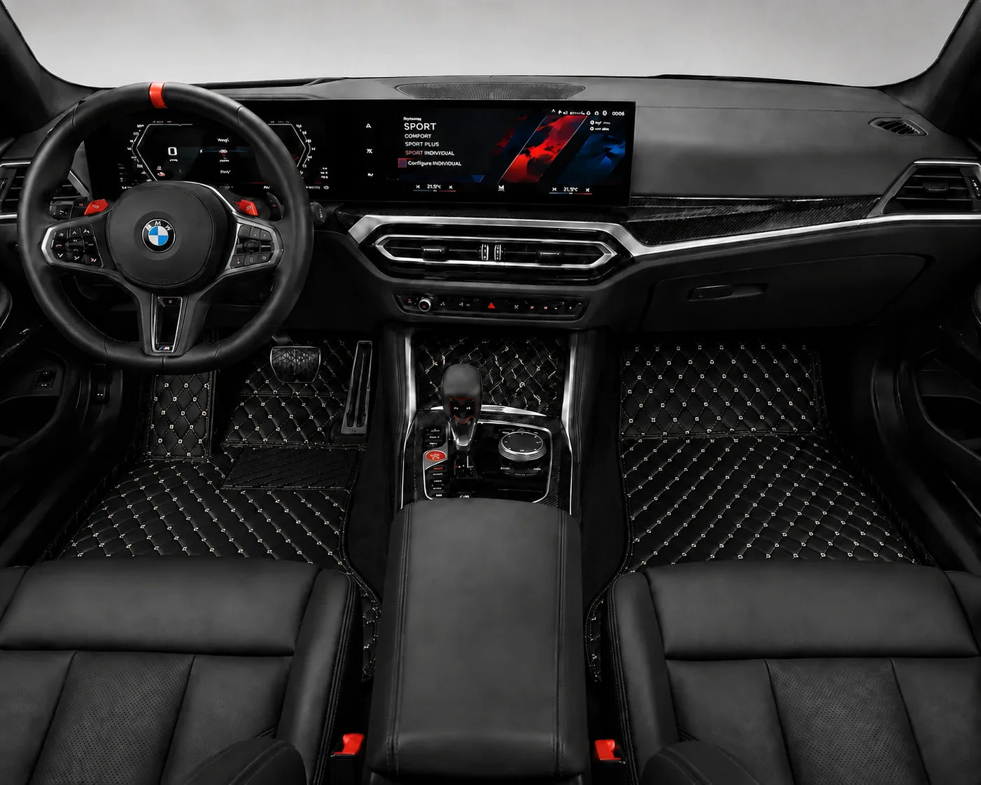 V12 Mats premium diamond custom car mats set | Black and Beige Stitching