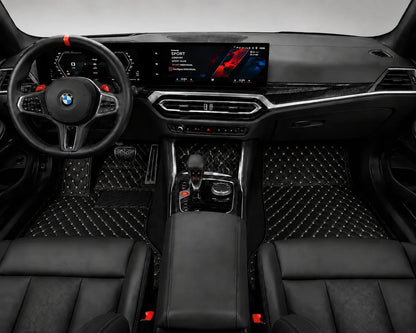 V12 Mats premium diamond custom car mats set | Black and Beige Stitching