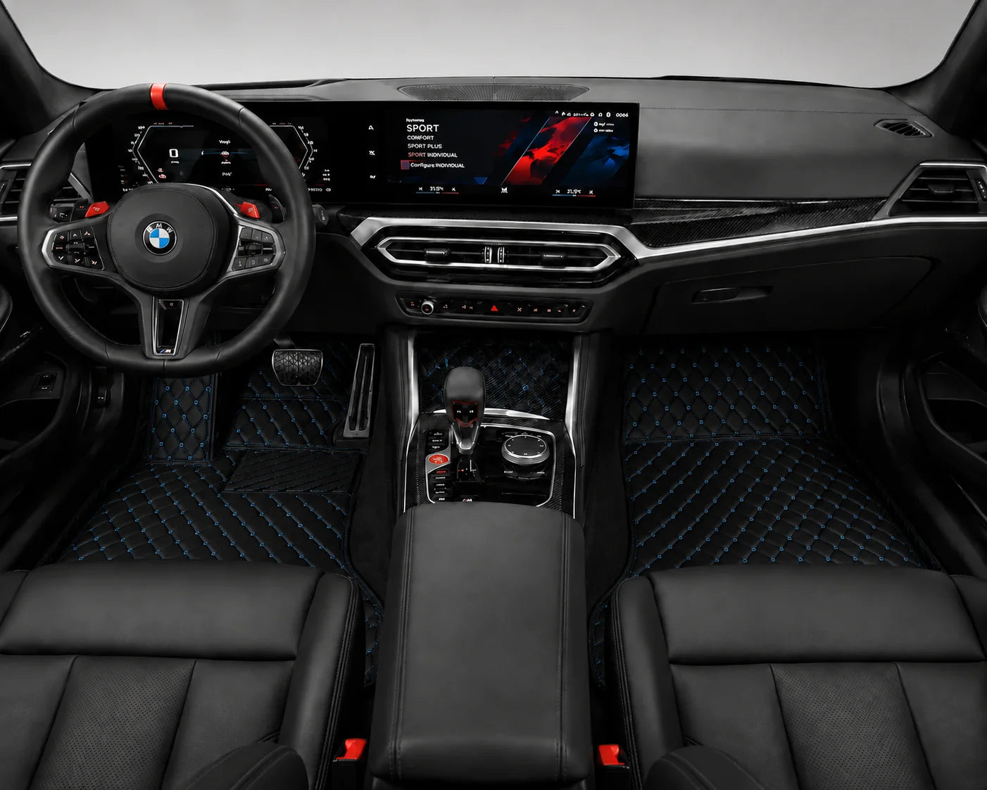 V12 Mats premium diamond custom car mats set | Black and Blue Stitching