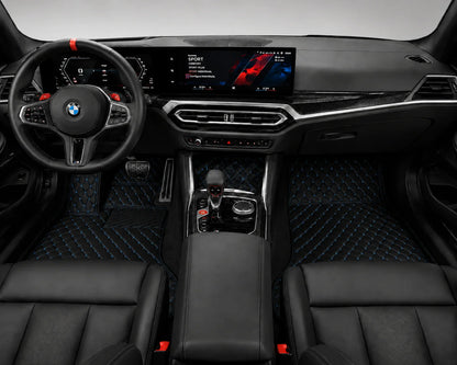 V12 Mats premium diamond custom car mats set | Black and Blue Stitching