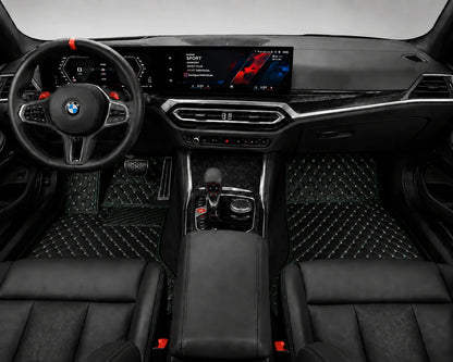 V12 Mats premium diamond custom car mats set | Black and Green Stitching