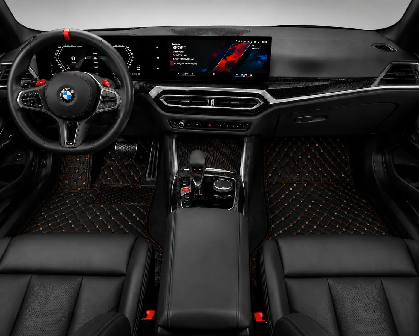 V12 Mats premium diamond custom car mats set | Black and Orange Stitching
