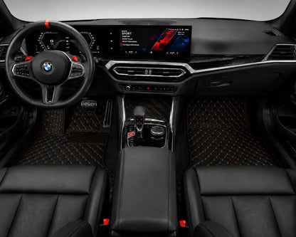 V12 Mats premium diamond custom car mats set | Black and Orange Stitching