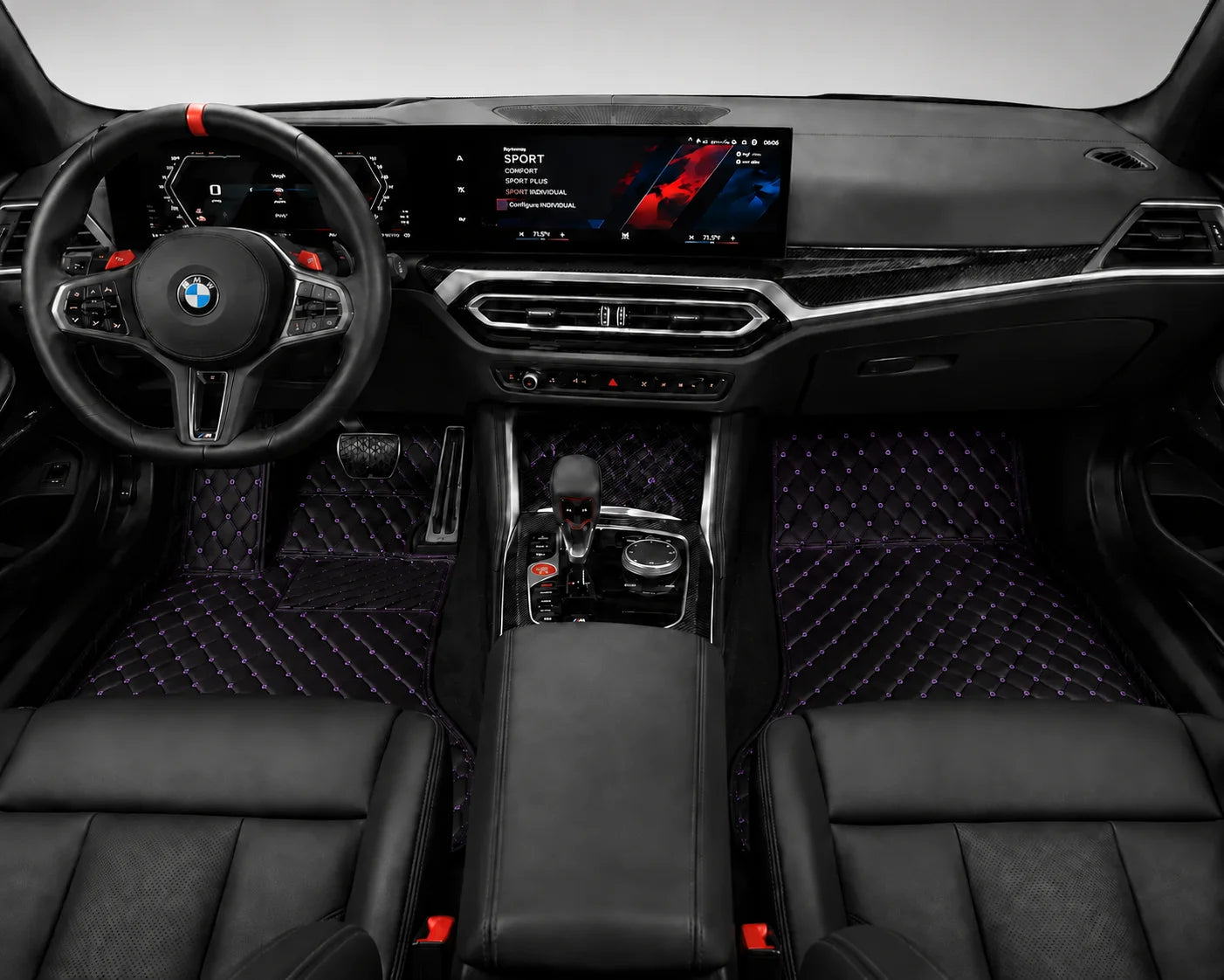 V12 Mats premium diamond custom car mats set | Black and Purple Stitching