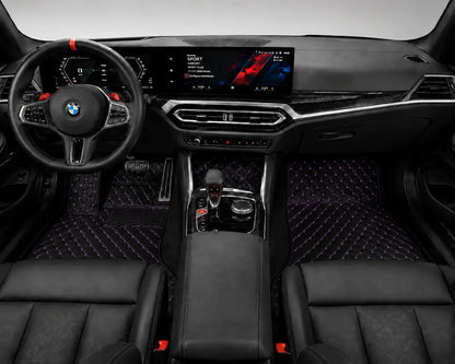 V12 Mats premium diamond custom car mats set | Black and Purple Stitching