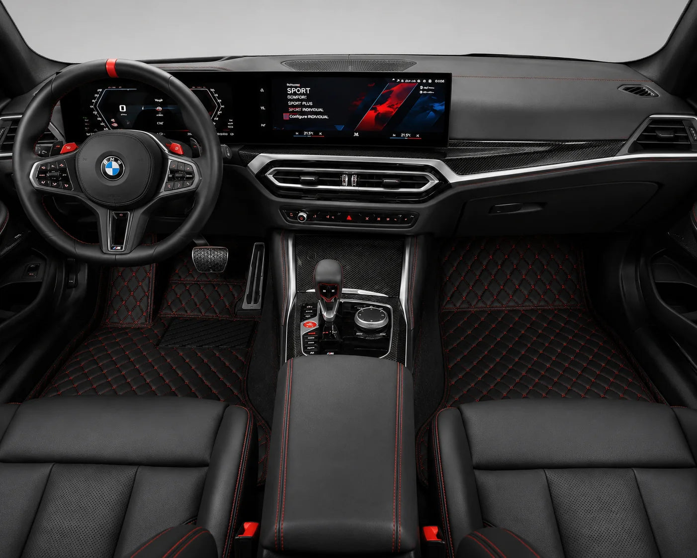 V12 Mats premium diamond custom car mats set | Black and Red Stitching
