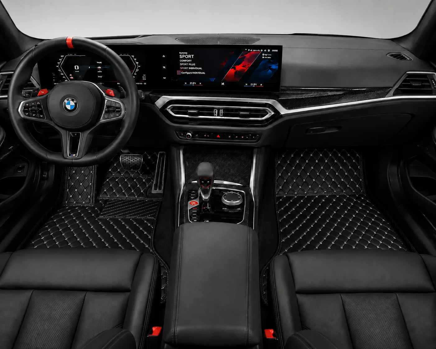 V12 Mats premium diamond custom car mats set | Black and White Stitching