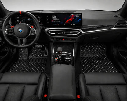 V12 Mats premium diamond custom car mats set | Black and White Stitching