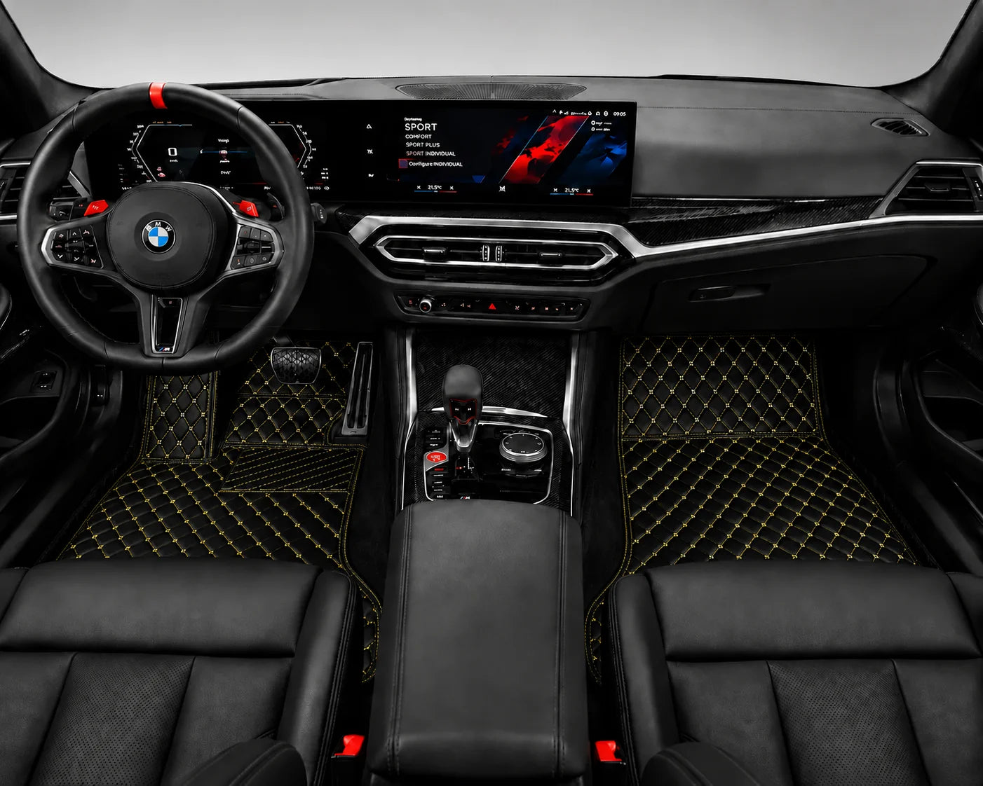 V12 Mats premium diamond custom car mats set | Black and Yellow Stitching