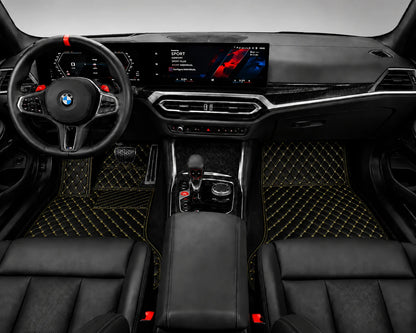 V12 Mats premium diamond custom car mats set | Black and Yellow Stitching