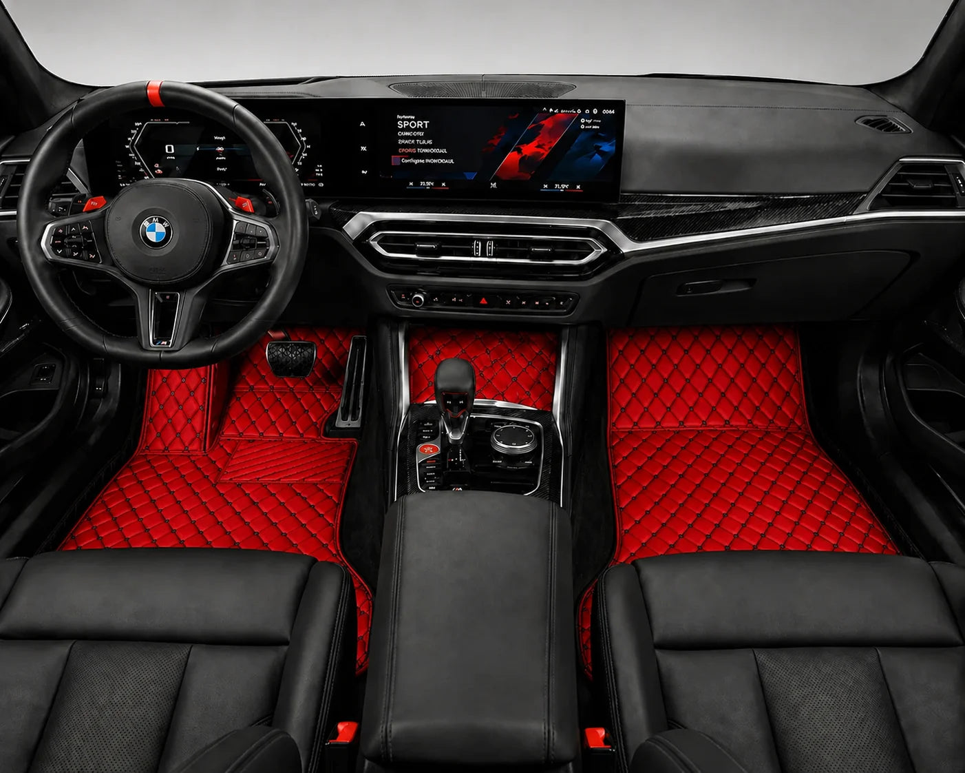 V12 Mats premium diamond custom car mats set | Ferrari Red & Black Stitching