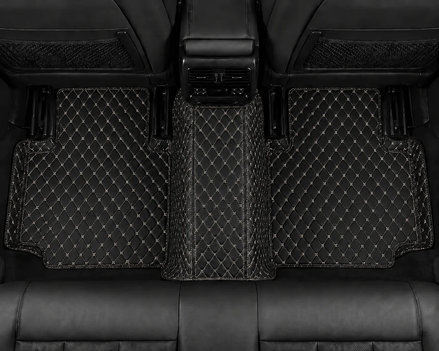V12 Mats premium diamond custom car mats set | Black and Beige Stitching