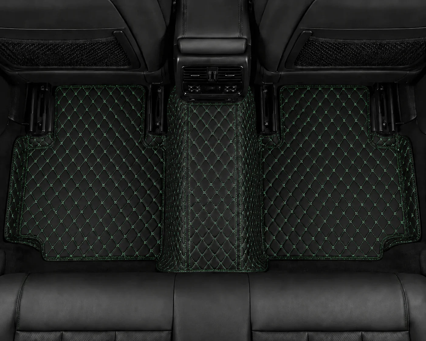 V12 Mats premium diamond custom car mats set | Black and Green Stitching