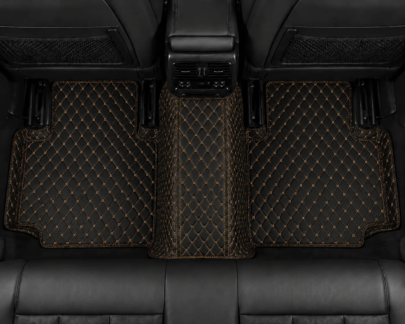 V12 Mats premium diamond custom car mats set | Black and Orange Stitching