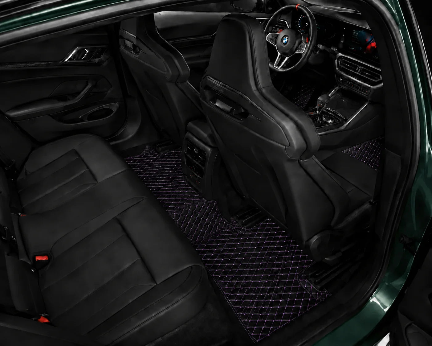 V12 Mats premium diamond custom car mats set | Black and Purple Stitching
