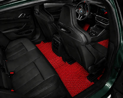 V12 Mats premium diamond custom car mats set | Ferrari Red & Black Stitching