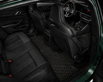 V12 Mats premium diamond custom car mats set | Black and Beige Stitching