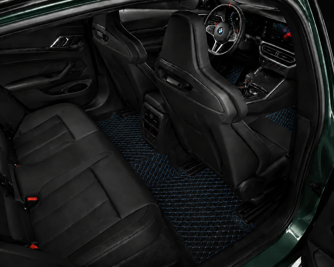 V12 Mats premium diamond custom car mats set | Black and Blue Stitching