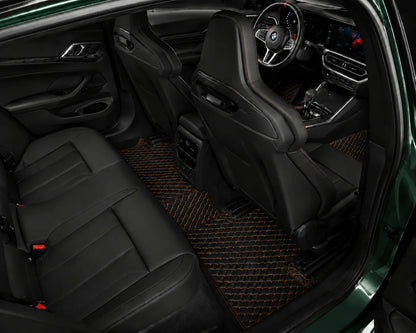 V12 Mats premium diamond custom car mats set | Black and Orange Stitching