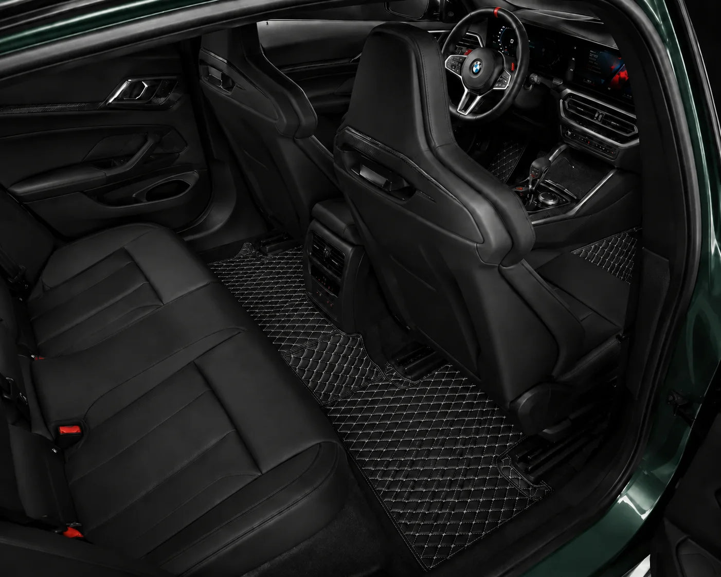 V12 Mats premium diamond custom car mats set | Black and White Stitching